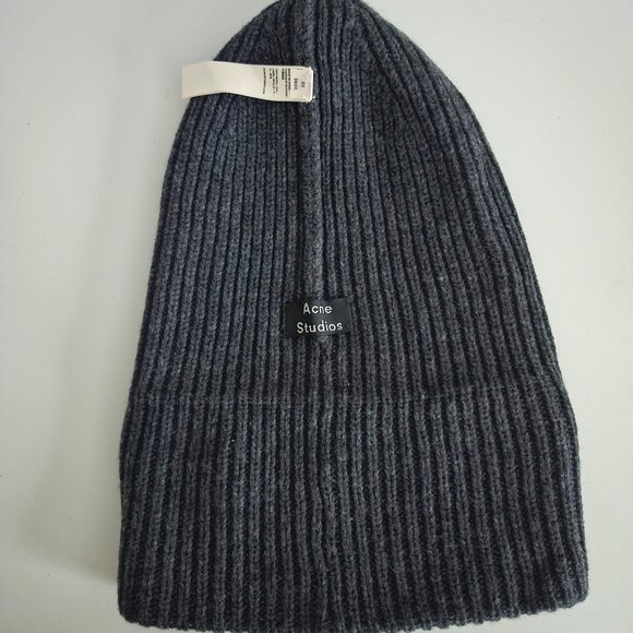 ACNE STUDIOS Pansy N Face 100% Wool Gray Beanie Unisex - Picture 5 of 8